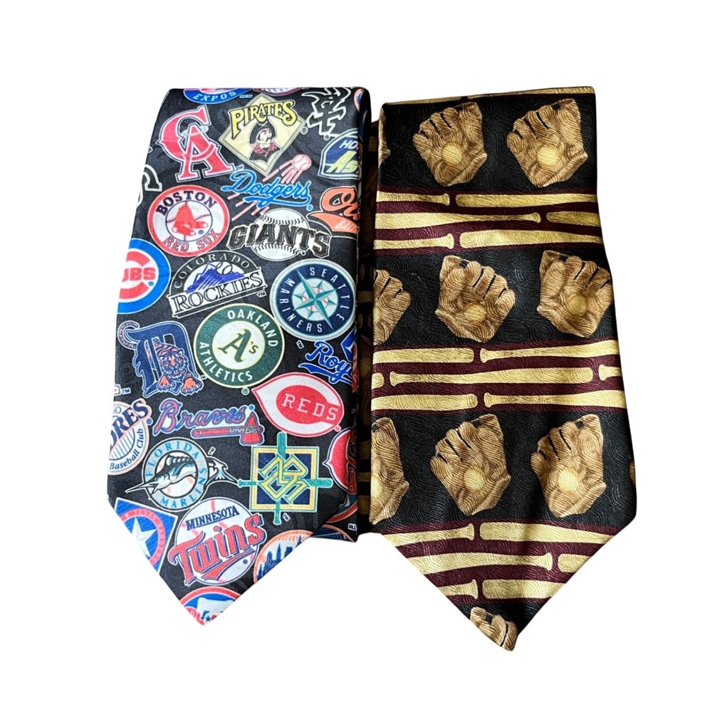 LOT OF 2, Men's Neck Tie BASEBALL MLB THEME Surrey(POLY) & The Good Life(SILK)